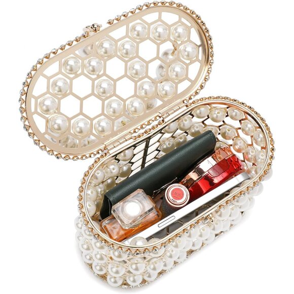 ⚡Women's White Detachable Pearl Diamond Chain Soft Velvet Shoulder Clutch Bag - Picture 3 of 4